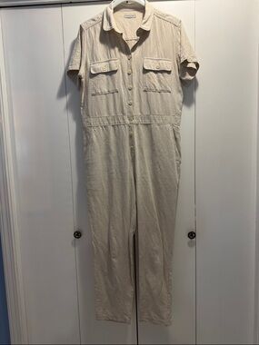 Outerknown Cream Short Sleeve Utility Jumpsuit